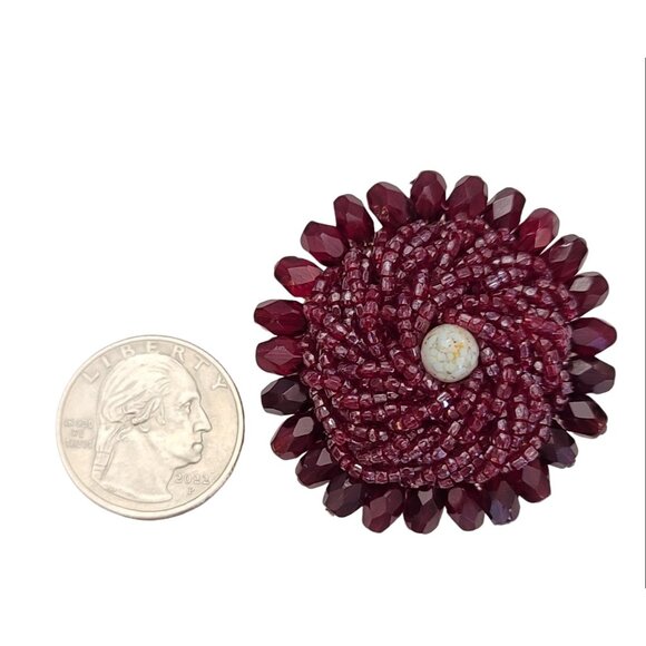 Garnet Glass Bead Wired Trombone Clasp Vintage Brooch, K235 - Picture 6 of 8